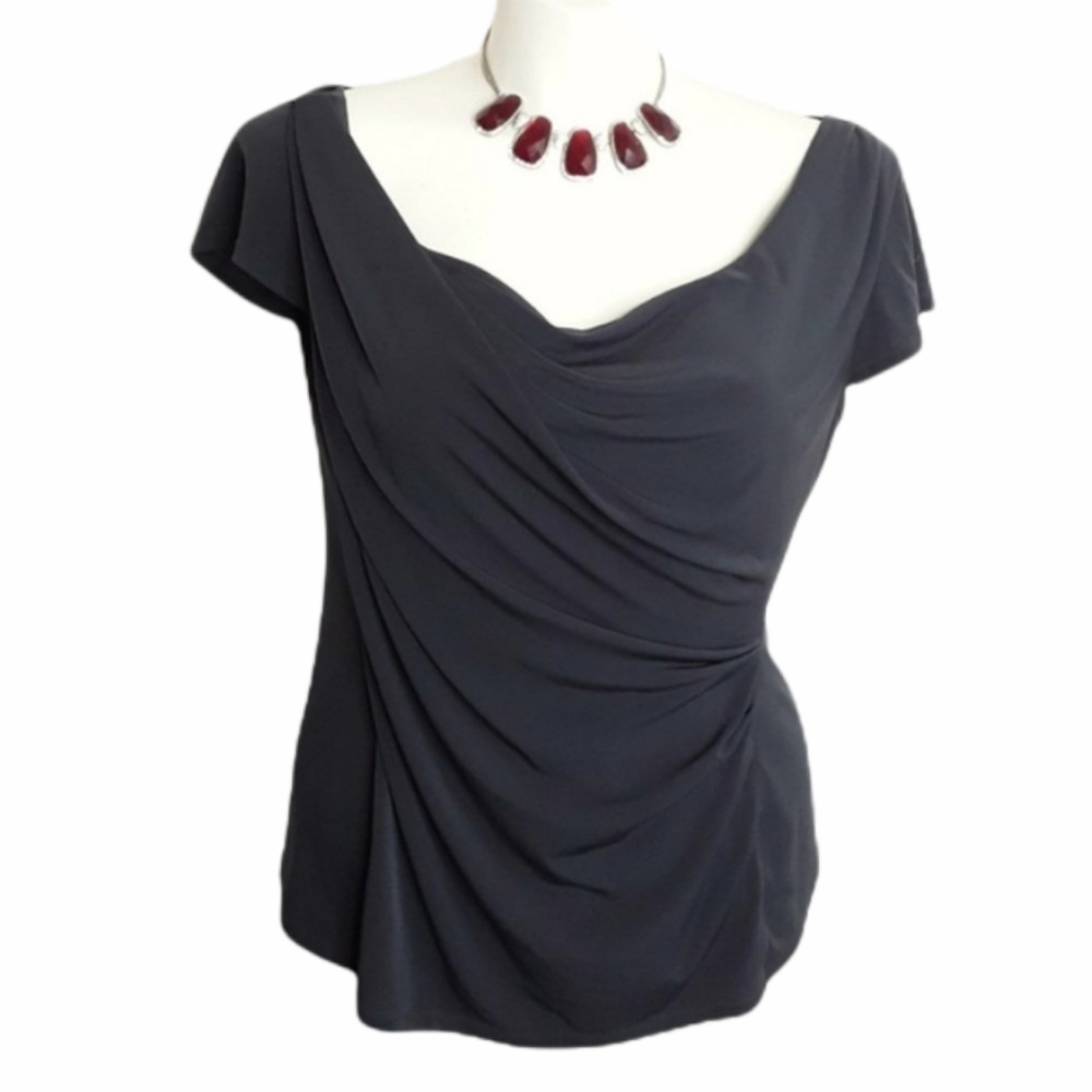 Doncaster Gray Draped Short Sleeve Blouse EUC sz XL
